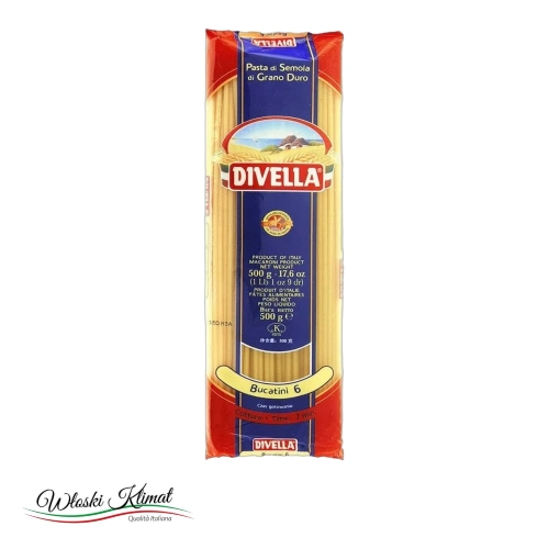 Makaron Spaghetti Bucatini n.6 DIVELLA 500g - widok z przodu / opakowanie
