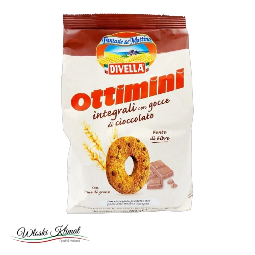 Ciastka Ottimini Integrali z kawałkami czekolady Divella 350 g - widok z przodu / opakowanie