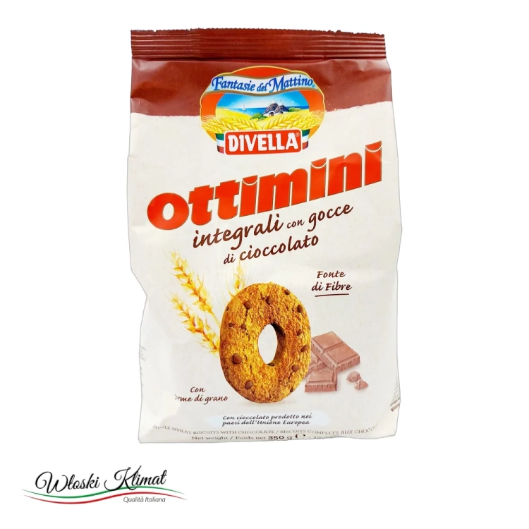 Ciastka Ottimini Integrali z kawałkami czekolady Divella 350 g - widok z przodu / opakowanie