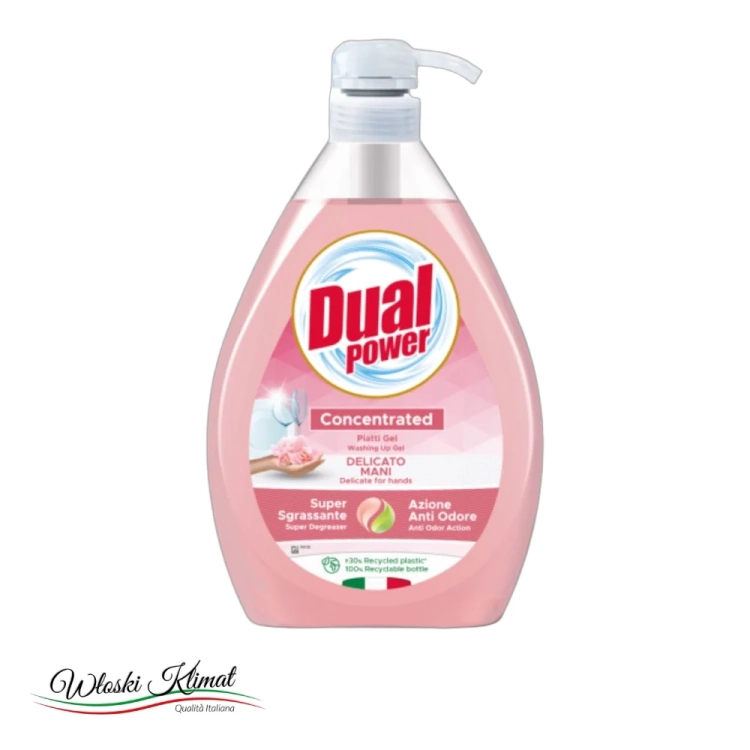 Płyn do mycia naczyń w żelu koncentrat Delicato Dual Power 1L - widok z przodu / opakowanie