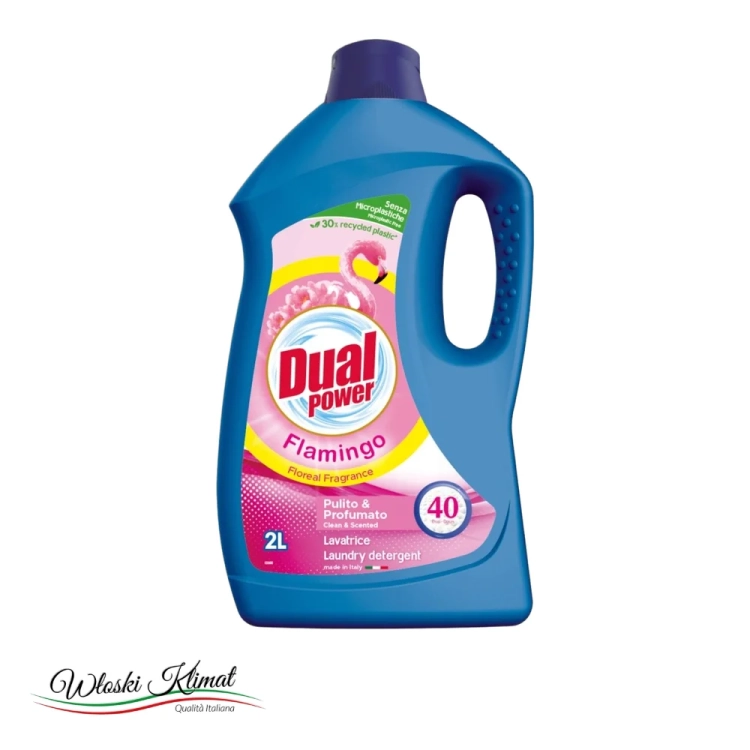 Płyn do prania tkanin o kwiatowym zapachu Flamingo 40prań DUAL Power 2L - widok z przodu / opakowanie