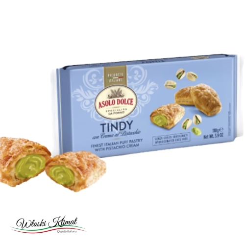 Ciastka z nadzieniem pistacjowym TINDY con Crema al Pistacchio Asolo Dolce 110g - widok z przodu / opakowanie