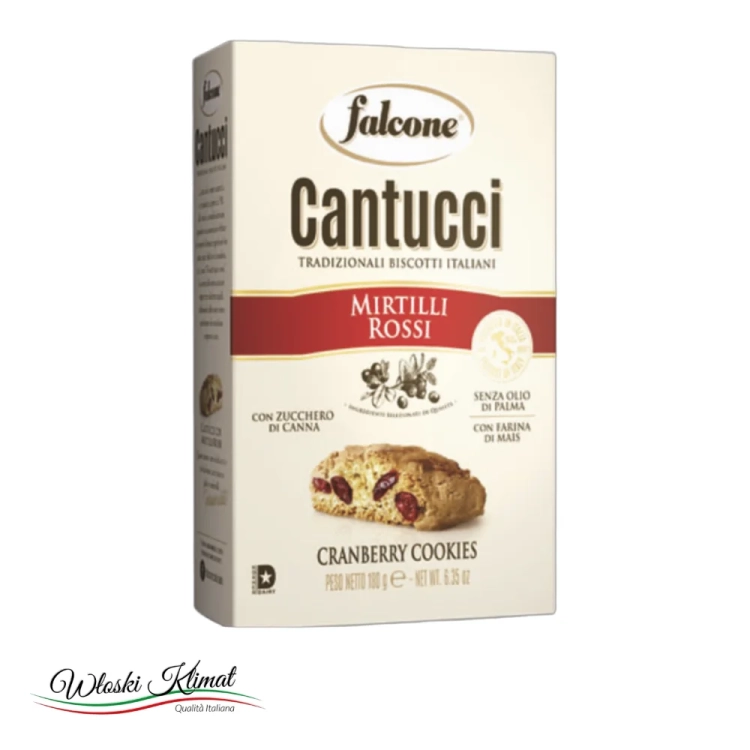 Ciastka Cantucci z kawałkami żurawiny Cantucci  MIRTILLI ROSSI FALCONE 180g - widok z przodu / opakowanie