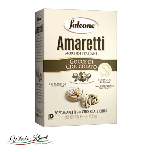 Ciastka Amaretti z kawałkami czekolady Amaretti Gocce di cioccolato FALCONE 170g - widok z przodu / opakowanie