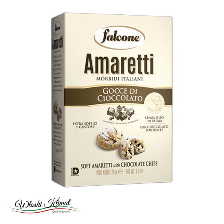 Ciastka Amaretti z kawałkami czekolady Amaretti Gocce di cioccolato FALCONE 170g - widok z przodu / opakowanie