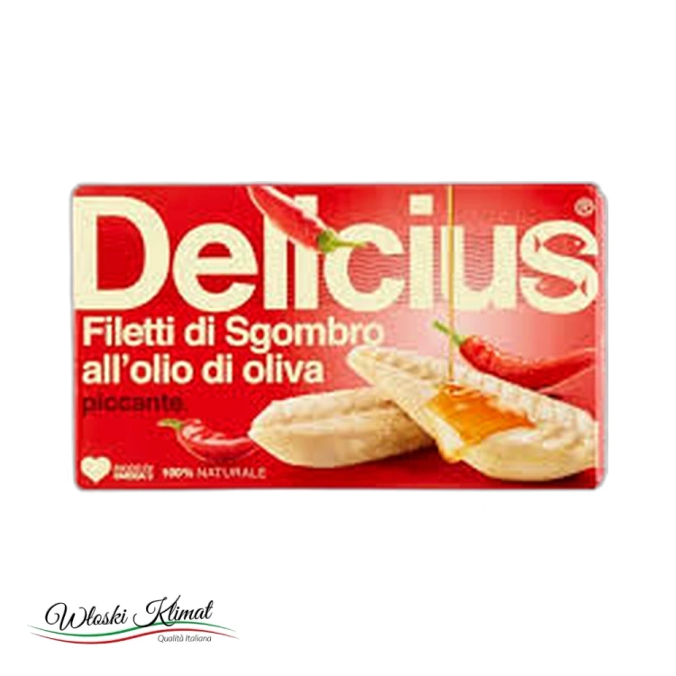 Filety z Makreli w Oliwie z Oliwek Pikantnej Filetti di Sgombro Piccante Delicius 125g widok 1