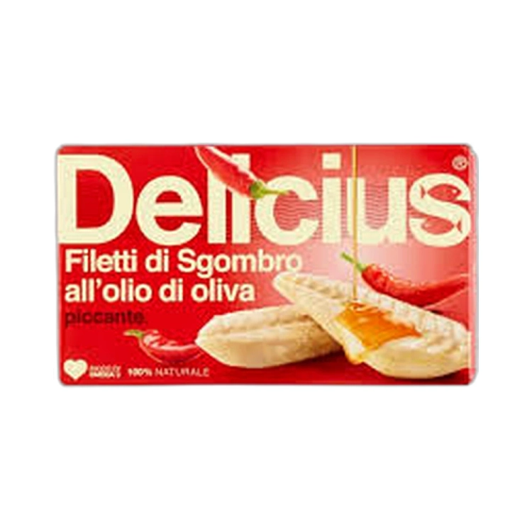 Filety z Makreli w Oliwie z Oliwek Pikantnej Filetti di Sgombro Piccante Delicius 125g widok 2