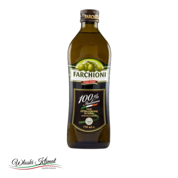 Włoska oliwa Extra Vergine di oliva 100% Italiano  Farchioni 750ml - widok z przodu / opakowanie