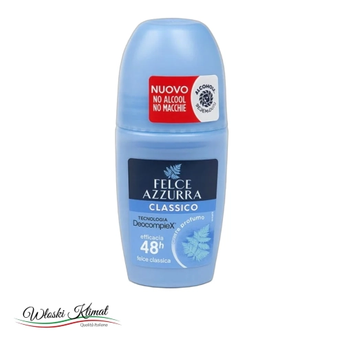 Dezodorant roll-on klasyczny zapach Classico Felce Azzurra 50ml - widok z przodu / opakowanie