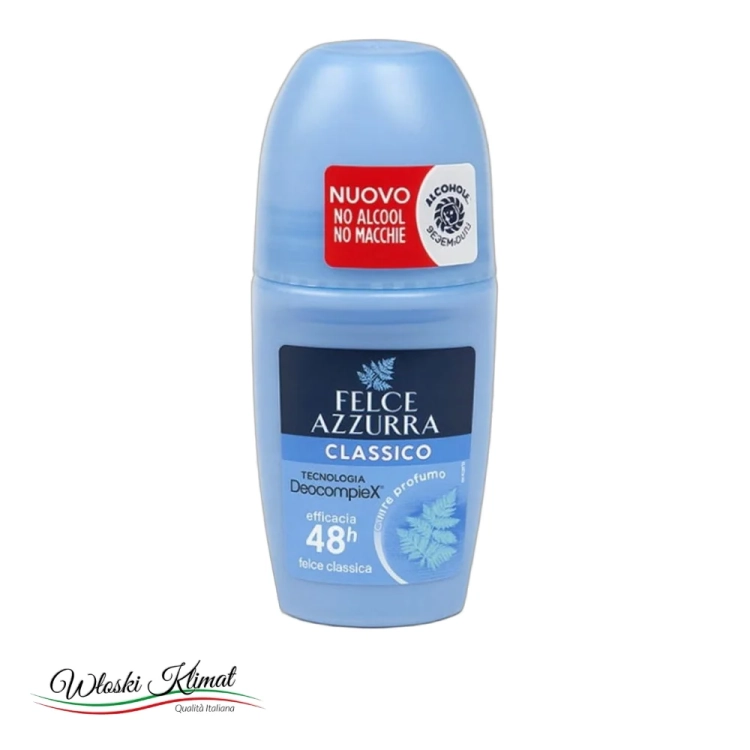 Dezodorant roll-on klasyczny zapach Classico Felce Azzurra 50ml - widok z przodu / opakowanie