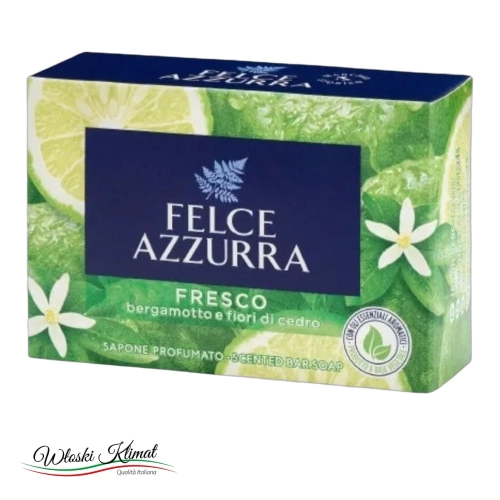 Mydło w kostce Bergamotka i Kwiaty Cedru Bergamotto e Fiori di Cedro Felce Azzurra 100g - widok z przodu / opakowanie