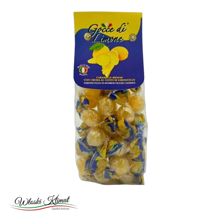 Karmelki cytrynowe z nadzieniem o smaku Limoncello Gocce di Limone 200g - widok z przodu / opakowanie