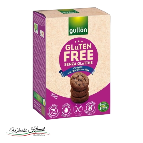 Ciastka czekoladowe z kawałkami gorzkiej czekolady bez glutenu Gullon 200g - widok z przodu / opakowanie