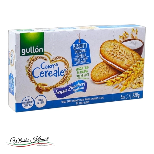 Ciastka pełnoziarniste bez cukru z nadzieniem jogurtowym Gullon 220 g - widok z przodu / opakowanie