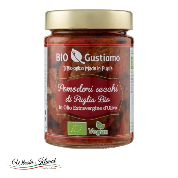 Suszone pomidory w oleju słonecznikowym BIO GUSTIAMO 280g - widok z przodu / opakowanie
