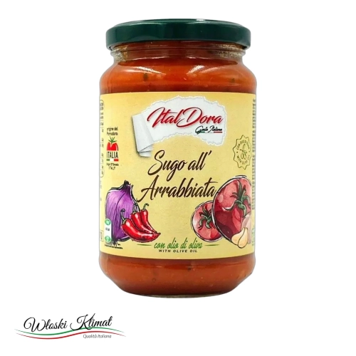 Sos pomidorowy z papryczką chilli Sugo all' Arrabbiata Ital Dora 350g - widok z przodu / opakowanie