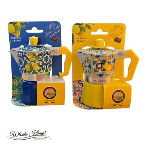 Kawiarka w sycylijskich barwach Moka 2 tz Sicilia Etienne by L&G - widok z przodu / opakowanie