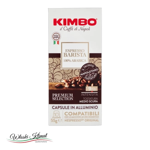 Kawa w kapsułkach Espresso Barista Arabica 100% 10 szt. KIMBO 55g - widok z przodu / opakowanie
