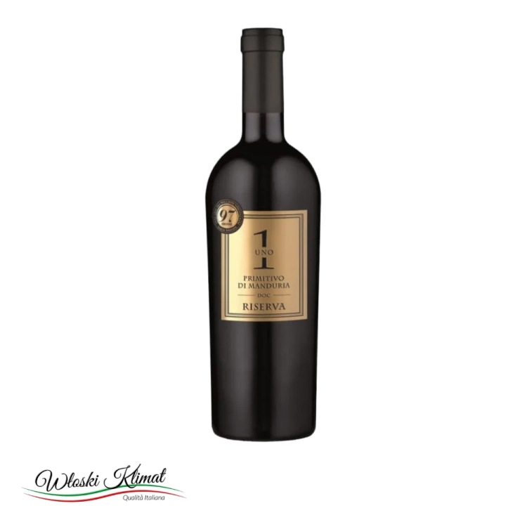 Wino czerwone Primitivo di Manduria Uno 1 Riserva Masseria La Volpe 750ml - widok z przodu / opakowanie