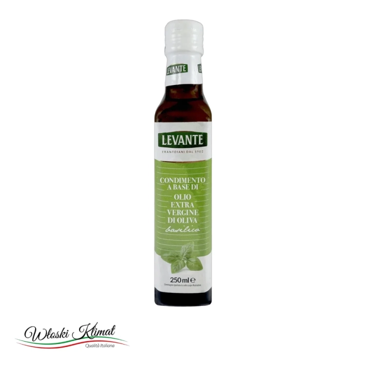 Oliwa z oliwek extra vergine z bazylią LEVANTE 250ml - widok z przodu / opakowanie