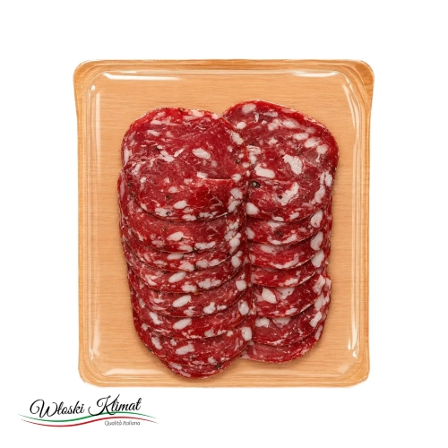 Salami Napoli w plastrach M&C 100g - widok z przodu / opakowanie