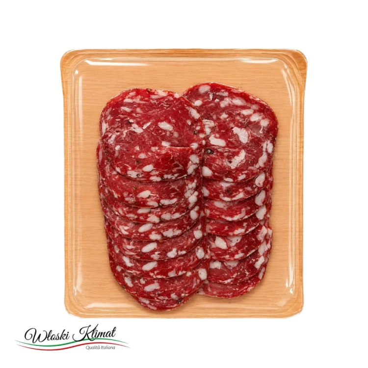 Salami Napoli w plastrach M&C 100g - widok z przodu / opakowanie