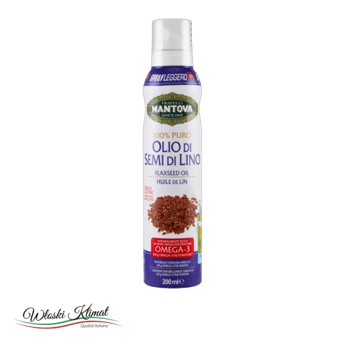 Olej lniany Nutraceuticals Olio di Semi di Lino Spray Mantova 200ml - widok z przodu / opakowanie