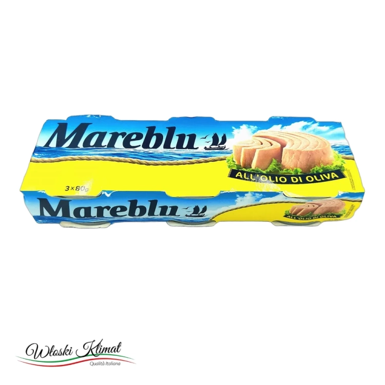 Tuńczyk w oliwie Mareblu 3 x 80 g - widok z przodu / opakowanie