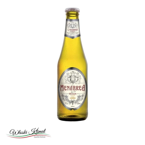 Piwo jasne Premium Bionda Lager MENABREA 330ml - widok z przodu / opakowanie