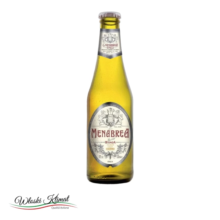 Piwo jasne Premium Bionda Lager MENABREA 330ml - widok z przodu / opakowanie