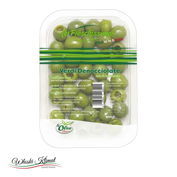 Zielone oliwki bez pestek duże CASTELVETRANO 120g - widok z przodu / opakowanie