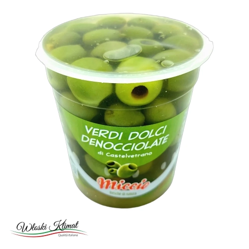 Oliwki zielone drylowane Castelvetrano Miccio 200 g - widok z przodu / opakowanie