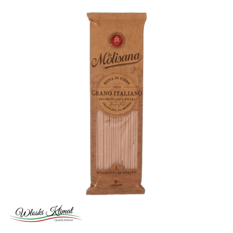 Makaron pełnoziarnisty Spaghetto Quadrato  Molisana 500 g - widok z przodu / opakowanie