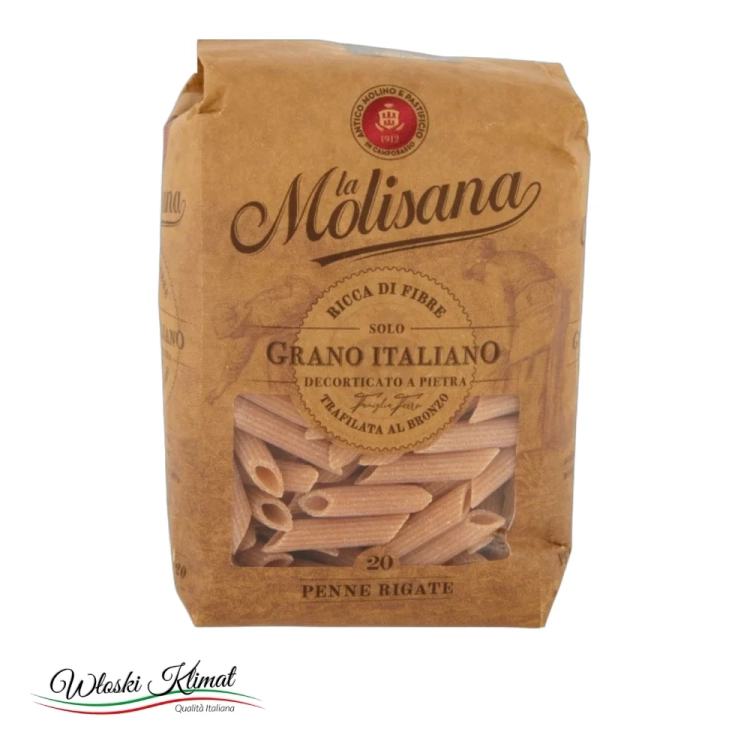 Makaron pełnoziarnisty n°20 Penne Rigate Integrale MOLISANA 500g - widok z przodu / opakowanie