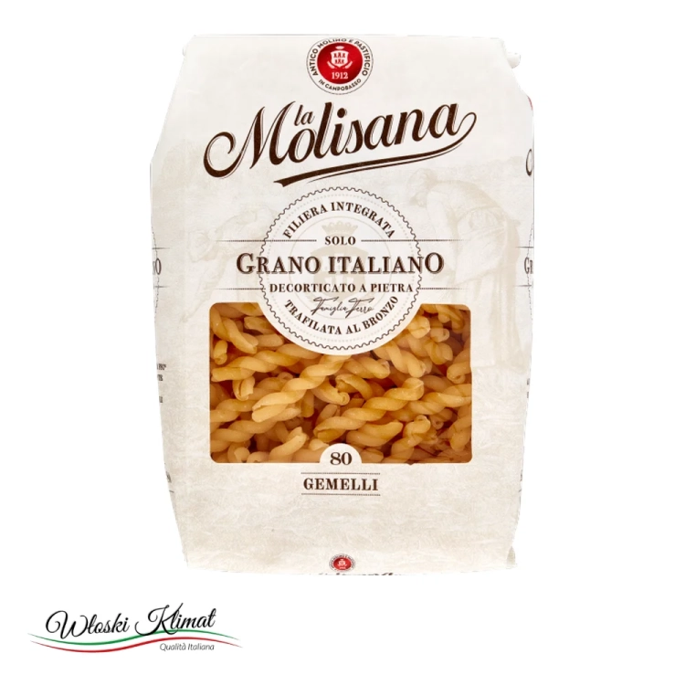 Makaron świderki La Molisana n° 80 GEMELLI 500g - widok z przodu / opakowanie