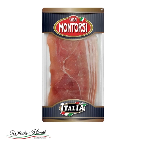 Szynka Parmeńska w plastrach Prosciutto Crudo Montorsi 50g - widok z przodu / opakowanie