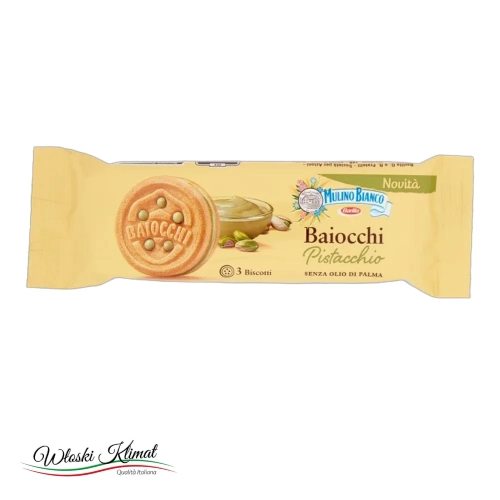 Ciastka z nadzieniem pistacjowym Baiocchi Mulino Bianco 28g - widok z przodu / opakowanie