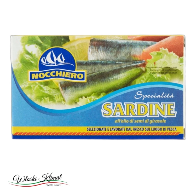 Sardynki w oleju słonecznikowym Sardine NOCCHIERO 125g - widok z przodu / opakowanie