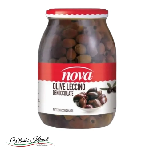 Oliwki czarne drylowane Leccino w słoiku Olive NOVA 1062ml - widok z przodu / opakowanie