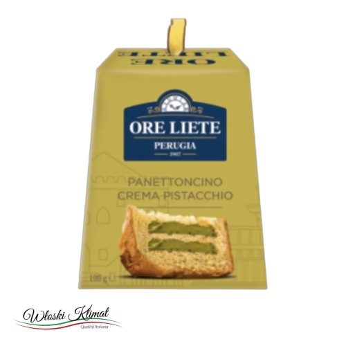 Włoska babka z nadzieniem pistacjowym Panettoncino crema Pistacchio Ore Liete 100g - widok z przodu / opakowanie
