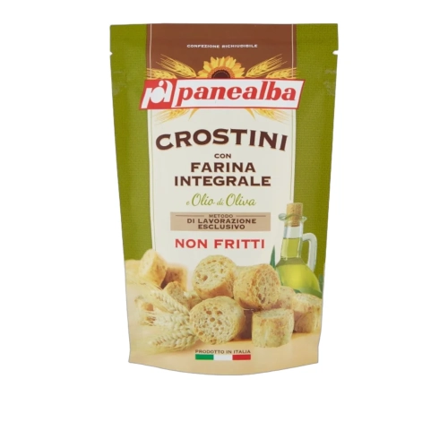Mini grzanki chlebowe pełnoziarniste z oliwą z oliwek CROSTINI con farina integrale e olio di  oliva Panealba 80g - widok szczegółowy 2