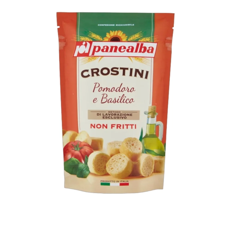 Grzanki chlebowe mini z pomidorami i bazylią w oliwie z oliwek Crostini POMODORO e BASILICO Panealba 100g - widok szczegółowy 2