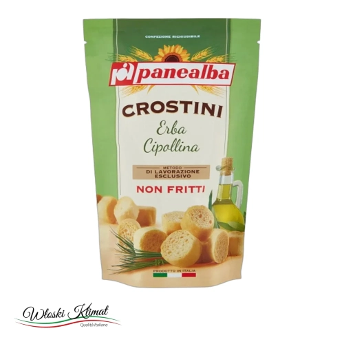 Grzanki chlebowe ze szczypiorkiem Crostini Erba Cipollina Panealba 100g - widok z przodu / opakowanie