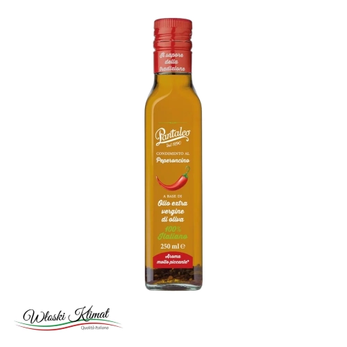 Oliwa z oliwek Extra Vergine z Papryczką Chilli Condimento Al Peperoncino 100% Italiano Pantaleo 250ml - widok z przodu / opakowanie