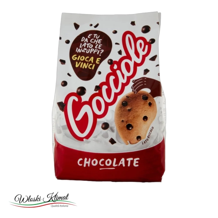 Ciastka kruche z kawałkami ciemnej czekolady  Gocciole Chocolate PAVESI 500g - widok z przodu / opakowanie