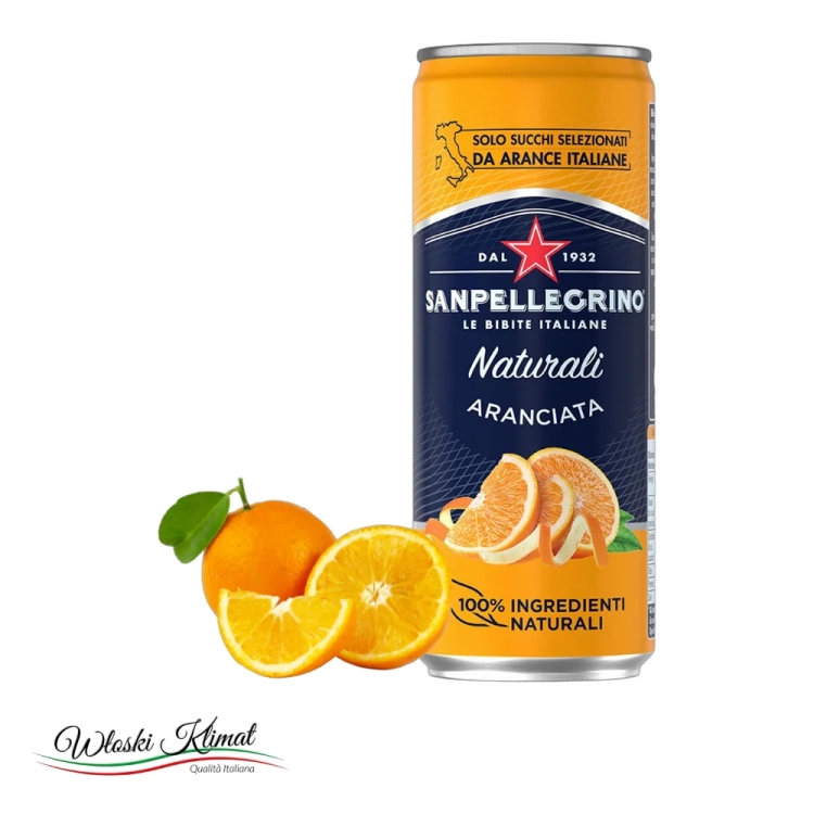 Aranciata San Pellegrino - napój gazowany z sokiem pomarańczowym 330 ml - widok z przodu / opakowanie