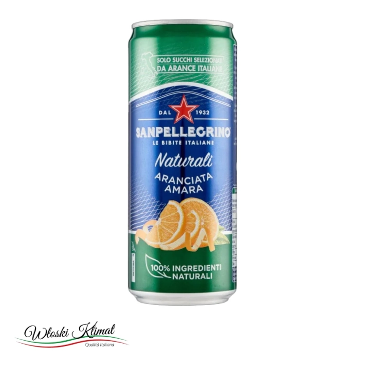 Napój gazowany o smaku gorzkiej pomarańczy Aranciata Amara SAN PELLEGRINO 330ml - widok z przodu / opakowanie