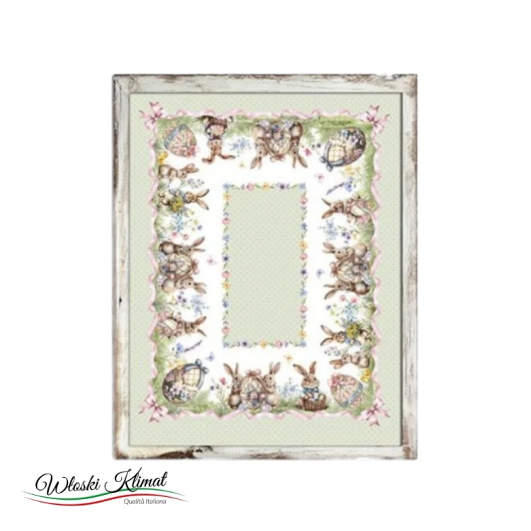 Obrus Wielkanocny Green Rabbit 100% bawełna PEZZOLI 140 x 245cm - widok z przodu / opakowanie