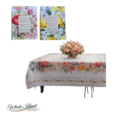 Obrus Róże, Cytryny - różne wzory 100% bawełna PEZZOLI 140 x 245cm - widok z przodu / opakowanie