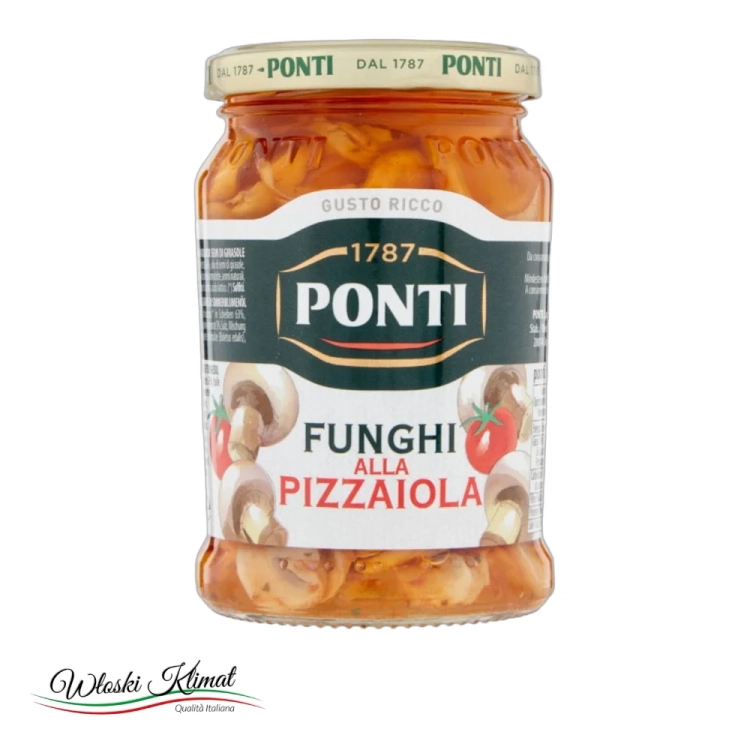 Pieczarki w oleju z przyprawami Funghi alla Pizzaiola PONTI 280g - widok z przodu / opakowanie